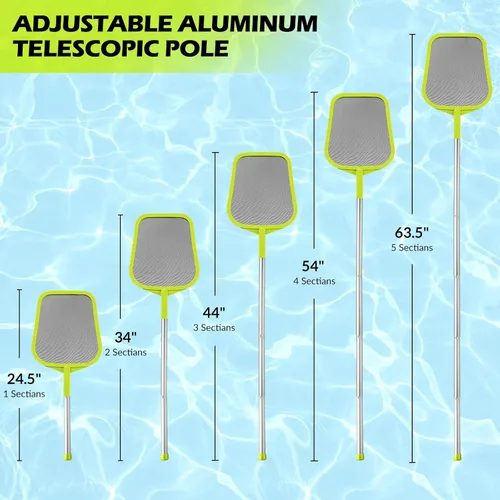 Miniatura 3 de Desnatador de piscina – Red de desnatador de piscina con poste, poste de aluminio telescópico ajustable de 5 secciones, 24.5 a 63.5 pulgadas
