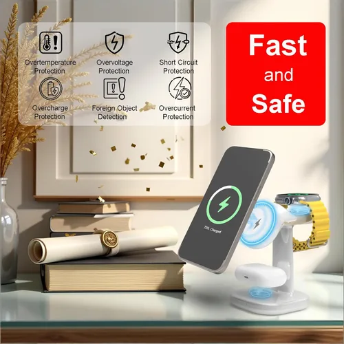 Miniatura 3 de Estación de carga inalámbrica 3 en 1 para soporte de cargador Magsafe, cargador magnético de teléfono para iPhone, Apple Watch, para Airpods