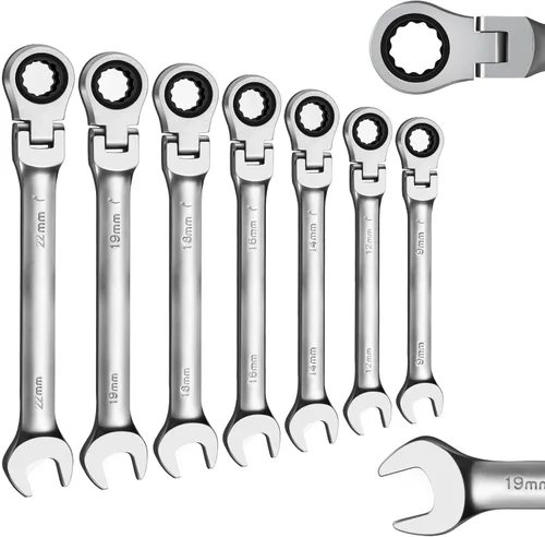 Miniatura 6 de WISEUP Llave de trinquete, llave CR-V de acero al cromo-vanadio de 0.315 in, llaves combinadas ajustables de 180 °, llave de trinquete de doble