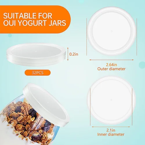 Miniatura 8 de Tapas para tarros de yogur Oui - Paquete de 32 tapas para tarros de yogur sellados contra fugas, tapas de plástico transparente para recipientes