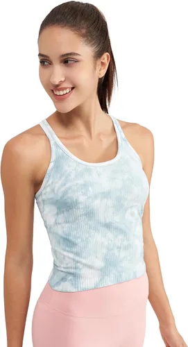 Miniatura 96 de sphinx cat - Camiseta corta de entrenamiento para mujer, camiseta sin mangas, acanalada, con espalda cruzada y brasier integrado