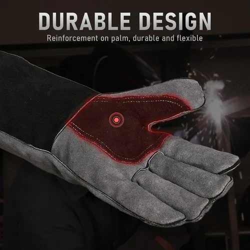 Miniatura 6 de YESWELDER Guantes de soldadura de forja de cuero, resistentes al fuego, 14 pulgadas, con costuras de Kevlar, guantes resistentes para Mig, Tig
