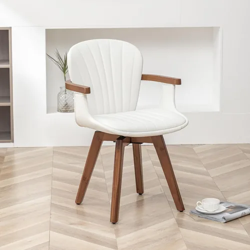 Miniatura 18 de LUNLING Sillas de comedor giratorias, sillas de cocina modernas de cuero sintético negro de mediados de siglo con brazos, patas de bambú, sillas