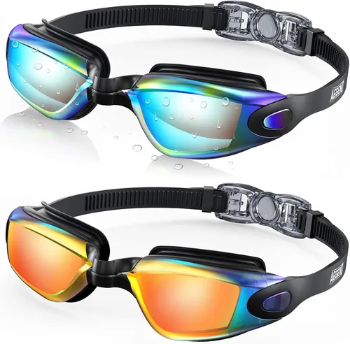 Miniatura 21 de Aegend - Gafas de natación, paquete de 2 gafas de natación sin filtraciones, para adultos, hombres, mujeres y jóvenes Negro claro y rosa rojo claro