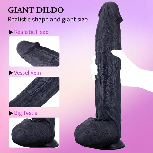 Miniatura 3 de Consolador negro súper enorme de 17.3 pulgadas, consolador de polla larga, monstruo gigante, juguete sexual anal grueso y grande con consoladores