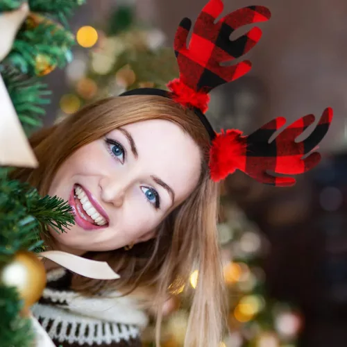 Miniatura 6 de URATOT Paquete de 8 diademas de aro de reno de Navidad para fiestas de Navidad, accesorios para fotos, cabinas para recuerdos