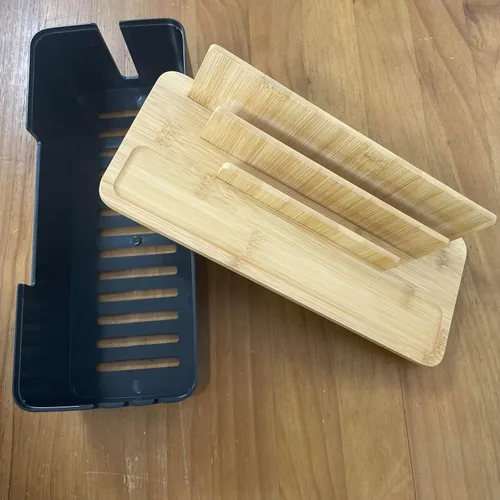 Miniatura 4 de Caja de organización de cables con tapa de madera, organizador multidispositivo para teléfonos/tabletas/relojes inteligentes, organizador de cables