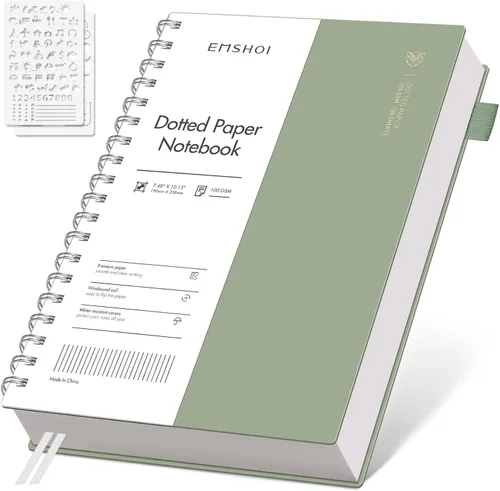 Miniatura 21 de EMSHOI Cuaderno de espiral A4, diario punteado de viñetas, 11.2" X 8.27", 300 páginas/150 hojas, papel de cuadrícula de puntos de 100gsm, tapa