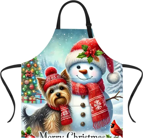 Miniatura 21 de Delantal de Navidad de THISFIND con 2 bolsillos, cuello ajustable para mujeres, hombres y adultos, ideal para cocina, parrilla, horneado