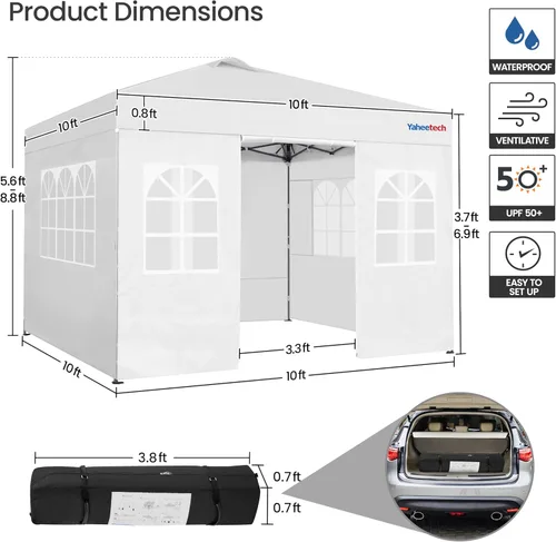 Miniatura 4 de Yaheetech Tienda de campaña desplegable de 10 x 10 pies con 4 paredes laterales y configuración de un solo empuje y bolsa enrollable, tienda