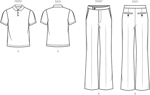 Miniatura 3 de Know Me - Camisa polo de manga corta para hombre y pantalones acampanados ajustados con patrón de costura, código de diseño ME2035, tallas