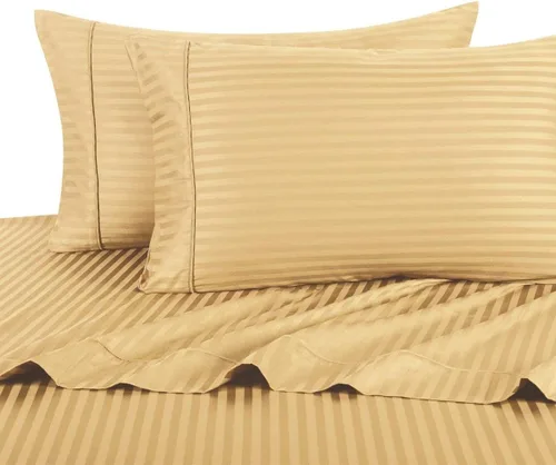 Miniatura 3 de sheetsnthings Damask Stripes - Juego de sábanas de 300 hilos, 100% algodón, tamaño Queen, color beige