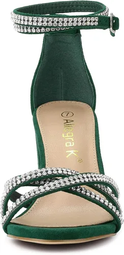Miniatura 3 de Allegra K Sandalias de tacón grueso con tiras de diamantes de imitación para mujer