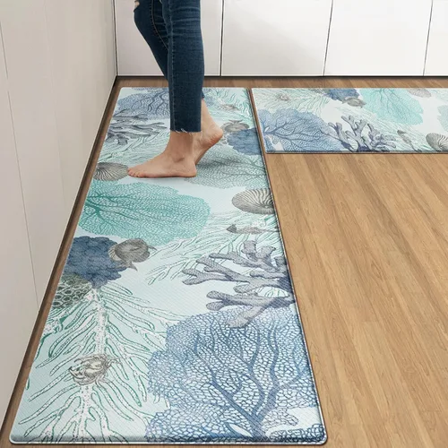 Miniatura 8 de Arttown - Juego de 2 tapetes antifatiga para cocina de mármol negro y oro, tapete acolchado impermeable y antideslizante y alfombra de espuma