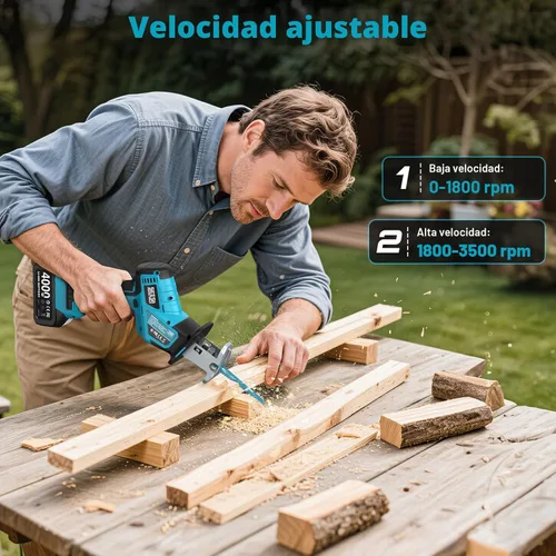 Miniatura 5 de SEESII Sierra de vaivén inalámbrica, motor sin escobillas de velocidad variable de 3500 RPM con 8 hojas de sierra, 2 baterías de 4.0Ah, luz LED
