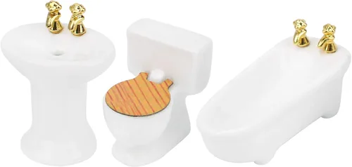 Miniatura 6 de Tina de casa de muñecas, 1/24 casa de muñecas en miniatura, juego de baño de imitación para bañera de cerámica, kit de fregadero (#1) Melody Jane