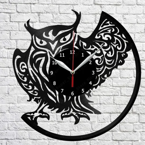 Reloj de pared de vinilo con diseño de búho, registro LP, decoración del hogar, arte hecho a mano, regalo de personalidad 6 (tamaño: 12 pulgadas,