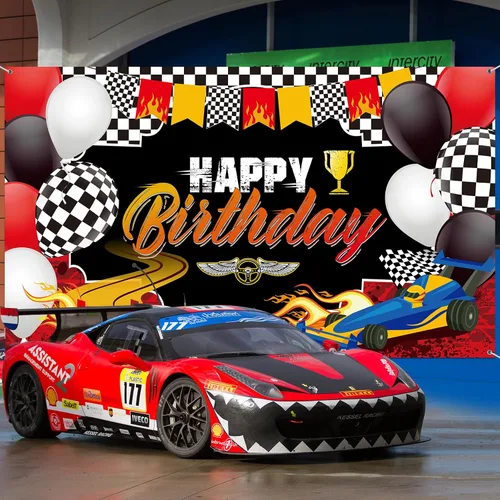 Miniatura 4 de Telón de fondo de carreras de coches con temática de cumpleaños, decoración de fiesta de cumpleaños, fiesta de carreras, fondo de fotos, suministros