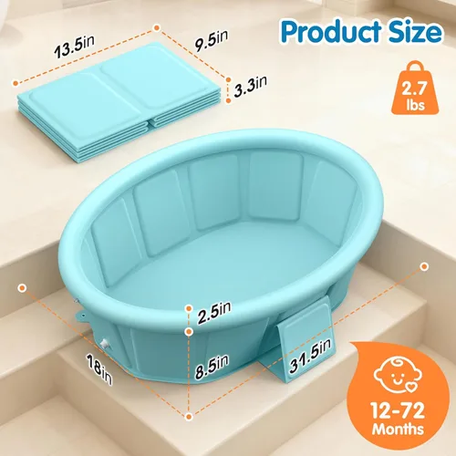 Miniatura 7 de Bañera para bebé con borde superior inflable, bañera infantil extra estable, plegable y portátil para la hora del baño del bebé, diseño sin