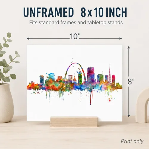 Miniatura 2 de ZEARPT Impresión artística del horizonte de San Luis de Missouri Skyline City Acuarela, papel artístico de San Luis para colgar en la pared, arte