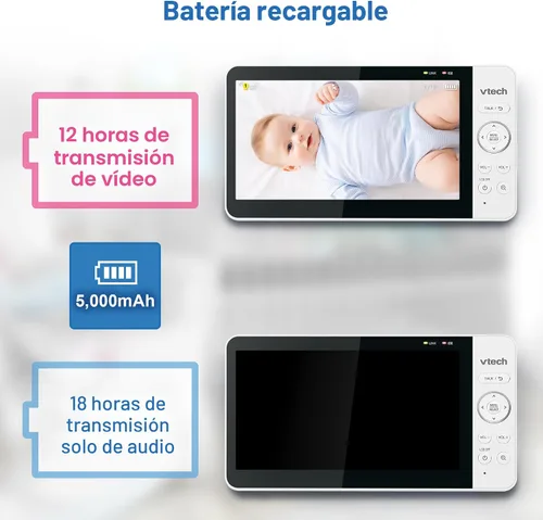 Miniatura 11 de VTech Smart WiFi Baby Monitor, 2 cámaras para gemelos y dos habitaciones – Pantalla dividida de 7 pulgadas, sensor 2K, visión gran angular