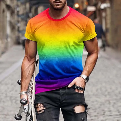 Miniatura 2 de Hombres Casual Cuello Redondo Impresión Jersey Tops Moda Patrón Camisa Fitness Deportes Manga Corta Camiseta Blusa