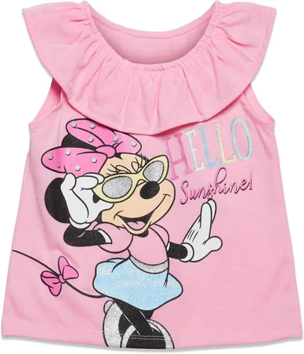 Miniatura 9 de Disney Minnie Mouse - Conjunto de camiseta floral arcoíris y pantalones cortos de cambray, tallas de bebé a niño grande (12 meses - 14-16)