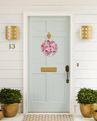 Miniatura 3 de Seasonal Front Door Welcome Sign, Valentine's Day Red Pink Rose Flower Green Leaves Round Wood Wreaths Wall Hanging Sign for Outdoor Porch Wall