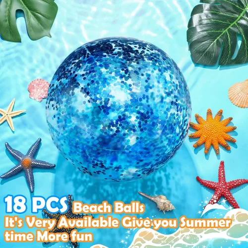 Miniatura 2 de Chivao 18 bolas de playa de lentejuelas de 24 pulgadas y 16 pulgadas transparentes inflables con purpurina para verano, pelotas de piscina, boda
