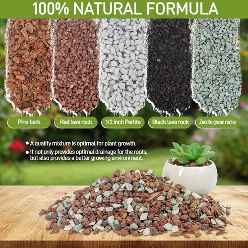 Miniatura 2 de Mezcla de suelo para bonsái de 2 cuartos, lava, corteza, roca volcánica, zeolita verde y perlita, mezcla orgánica natural para plantas en maceta