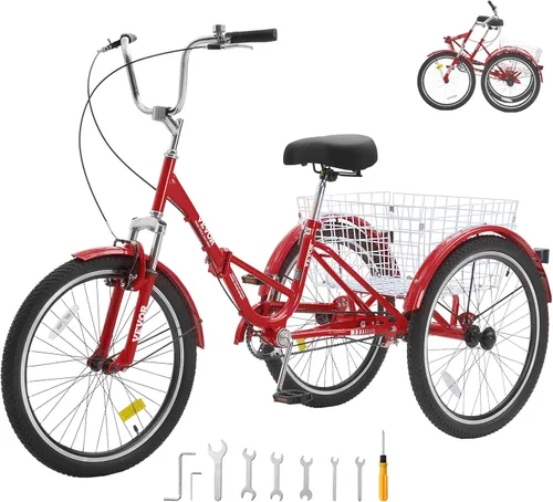 Miniatura 12 de VEVOR - Triciclo plegable para adultos, triciclos plegables para adultos, bicicleta de crucero de 3 ruedas con cesta grande y asiento ajustable