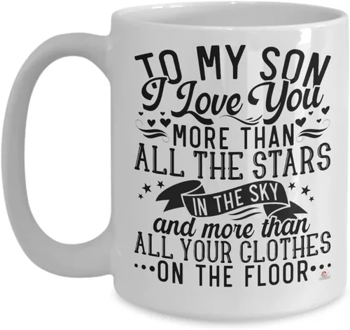 Miniatura 3 de ODDITEES Taza de café con texto en inglés «To My Son I Love You More Than All The Stars In The Sky», 11 onzas, color blanco