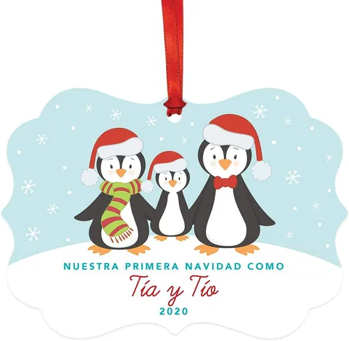 Miniatura 21 de Andaz Press Adorno de recuerdo de Navidad con marco de fantasía de familia española, Nuestra Primera Navidad Como UNA Familia De Tres 2024, Familia