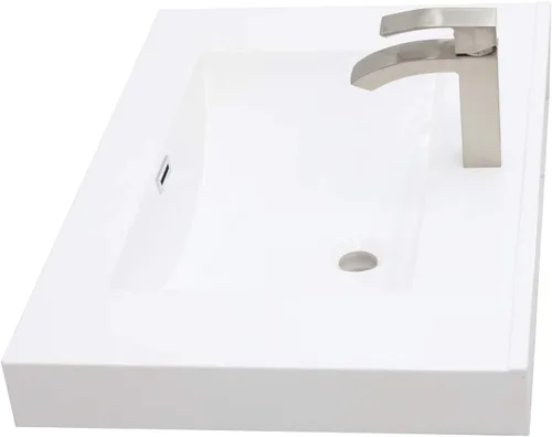 Miniatura 6 de Juego de lavabo flotante para montaje en pared, color gris oscuro, encimera de fregadero integrada blanca, 23.25 pulgadas
