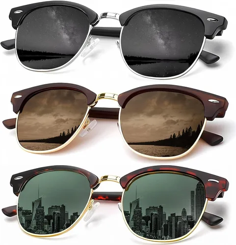Miniatura 11 de KALIYADI - Gafas de sol polarizadas para hombres y mujeres unisex, marco semirretráctil, estilo retro, para conducir, con bloqueo UV