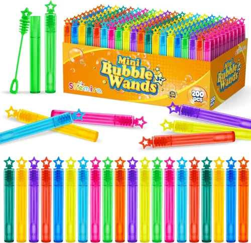 Varita de burbujas, 200 piezas de mini varitas de burbujas a granel en 10 colores, regalos de fiesta de burbujas a granel para niños, juguetes de