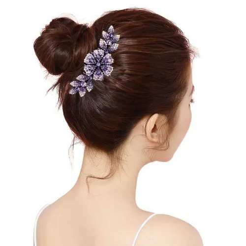 Miniatura 6 de 4 piezas coloridas de lujo brillante hoja flor diamantes de imitación negro lado de plástico francés peines de pelo largo diapositivas pasadores