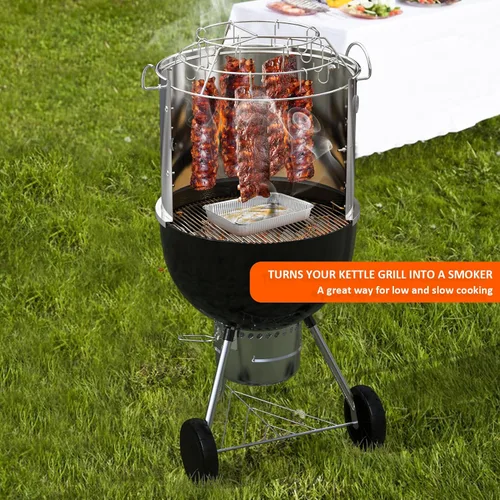 Miniatura 5 de onlyfire Kit para ahumar parrilla de acero inoxidable, accesorio para colgar costillas para parrillas Weber de carbón de 18 pulgadas, convierte tu
