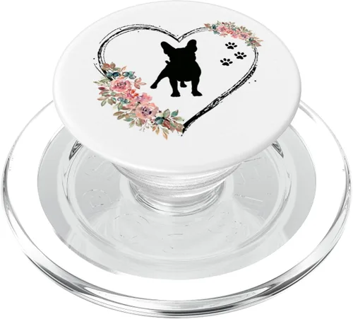 Miniatura 8 de Bulldog francés con huellas y flores en popSockets blancos intercambiables PopGrip