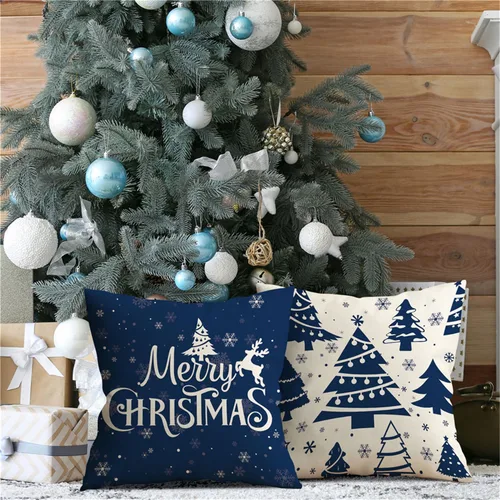 Miniatura 2 de Juego de 4 fundas de almohada de Navidad de 16 x 16 pulgadas, decoración de Navidad azul, copos de nieve, árbol de Navidad, decoración de invierno