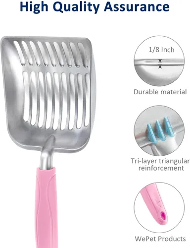 Miniatura 4 de WePet Cuchara de arena para gatos, tamiz de aleación de aluminio, pala de metal profunda, mango largo, tamizado de excrementos, levantador de heces