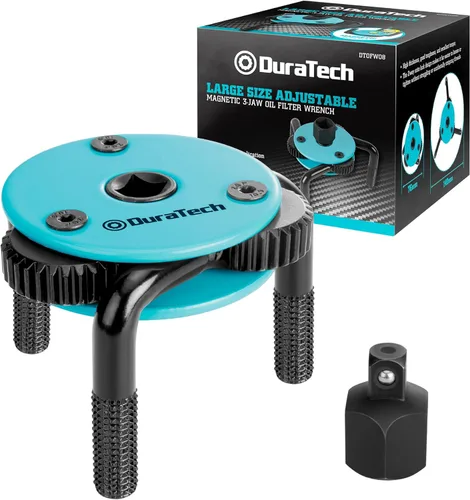 DURATECH Llave de filtro de aceite ajustable, herramienta de extracción de filtro de aceite de 3 mandíbulas magnética, tamaños grandes de 3" a 5.51"