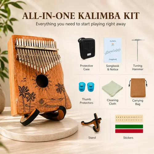 Miniatura 2 de Orora Kalimba 17 Keys Thumb Piano - Songbook included with 25 Songs - Varnished Wood Musical Instrument - Finger Piano with Protection Case, Stand