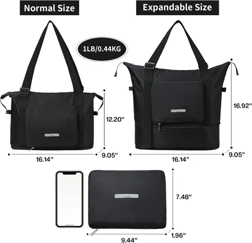 Miniatura 2 de Hanke Expandable Foldable Travel Duffel Bag Collapsible Carry On Bag with Luggage Strap for Airplanes, Water Resistant Weekender Overnight Bag Fits