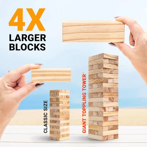 Miniatura 5 de GoSports Juego Gigante de Apilamiento de Madera para Exteriores – Torre de Derribo Grande con Estuche Marrón