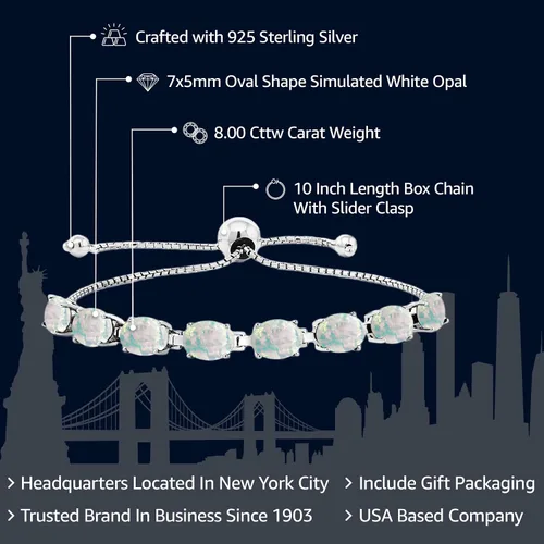 Miniatura 129 de Gem Stone King Pulsera de plata de ley 925 con piedra natal ovalada de 0.276 x 0.197 in para mujer, totalmente ajustable hasta 9 pulgadas