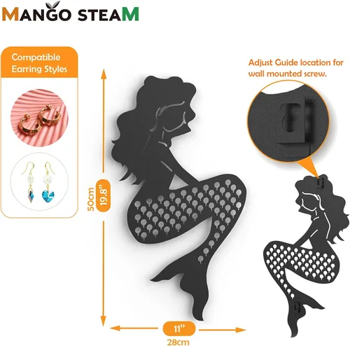 Miniatura 3 de Mango Steam Organizador de joyas y aretes de pared de perfil delgado (sirena, negro)