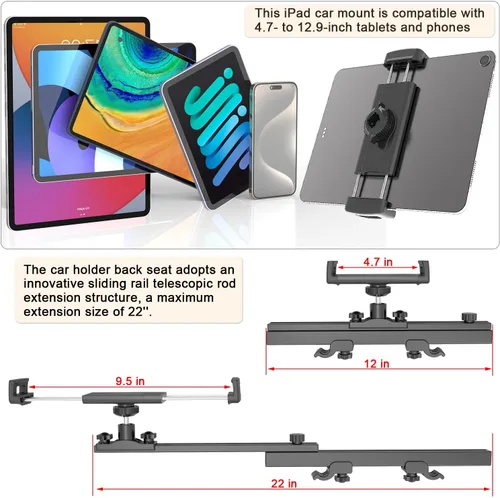 Miniatura 6 de Soporte universal para tablet para reposacabezas para accesorios de automóvil, hecho de aluminio de grado aeronáutico, soporte universal para tablet