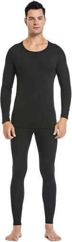 Miniatura 2 de PISIQI Ropa interior térmica para hombre ultra suave con capa base de forro polar para invierno esquí cálido Negro