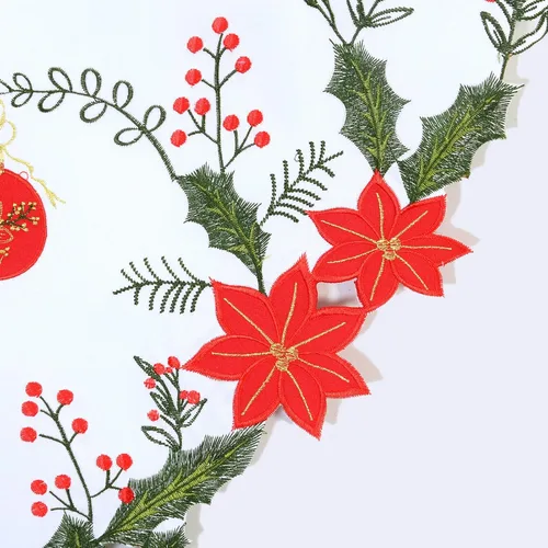 Miniatura 3 de Juego de cortinas para ventana de cocina con bolsillo de varilla bordadas para las vacaciones de Navidad (Poinsettia B)